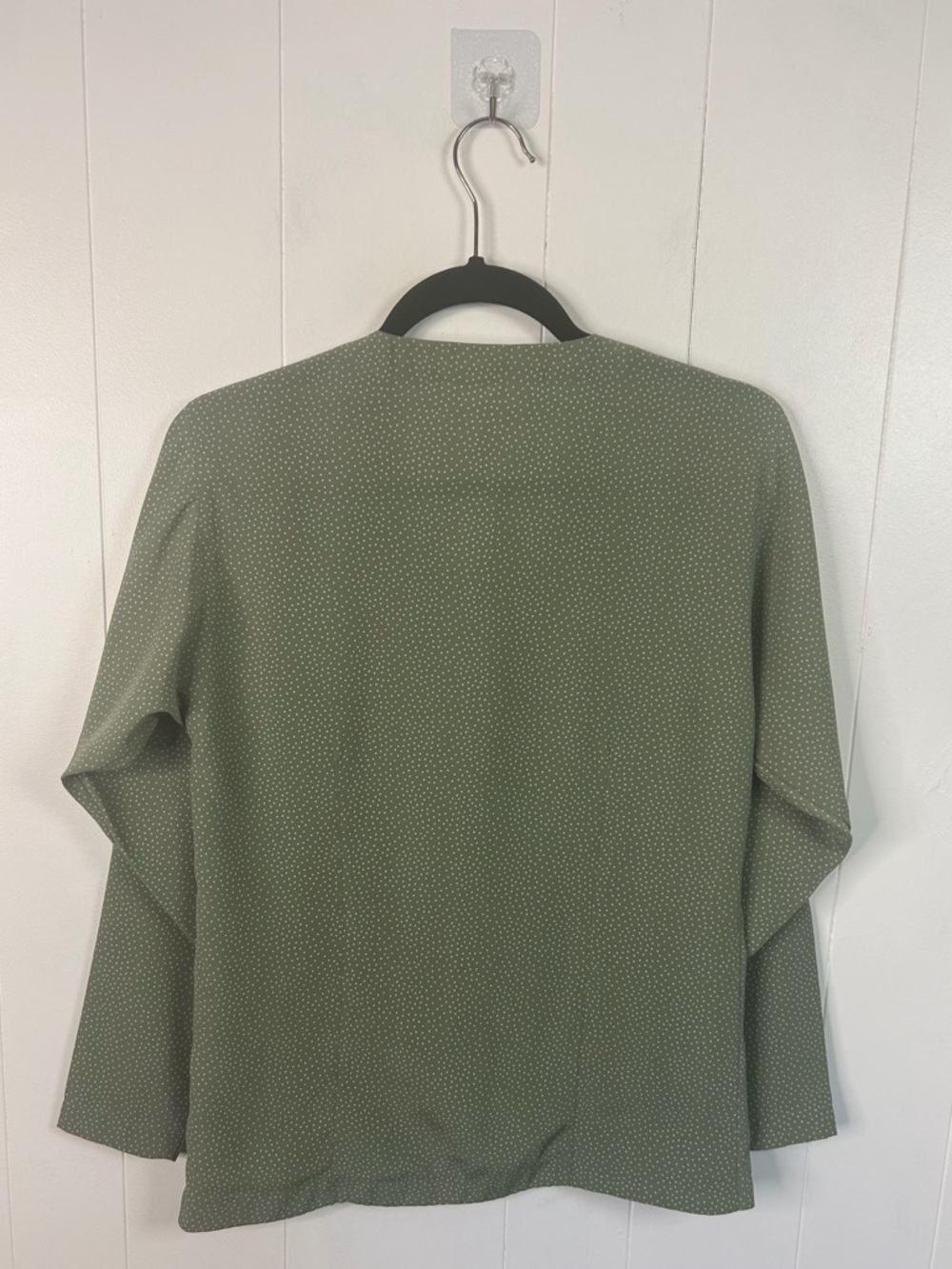 Vintage 90s Olive Green Polka Dot Blouse Office Minimalist Button Top size Small - Picture 8 of 13
